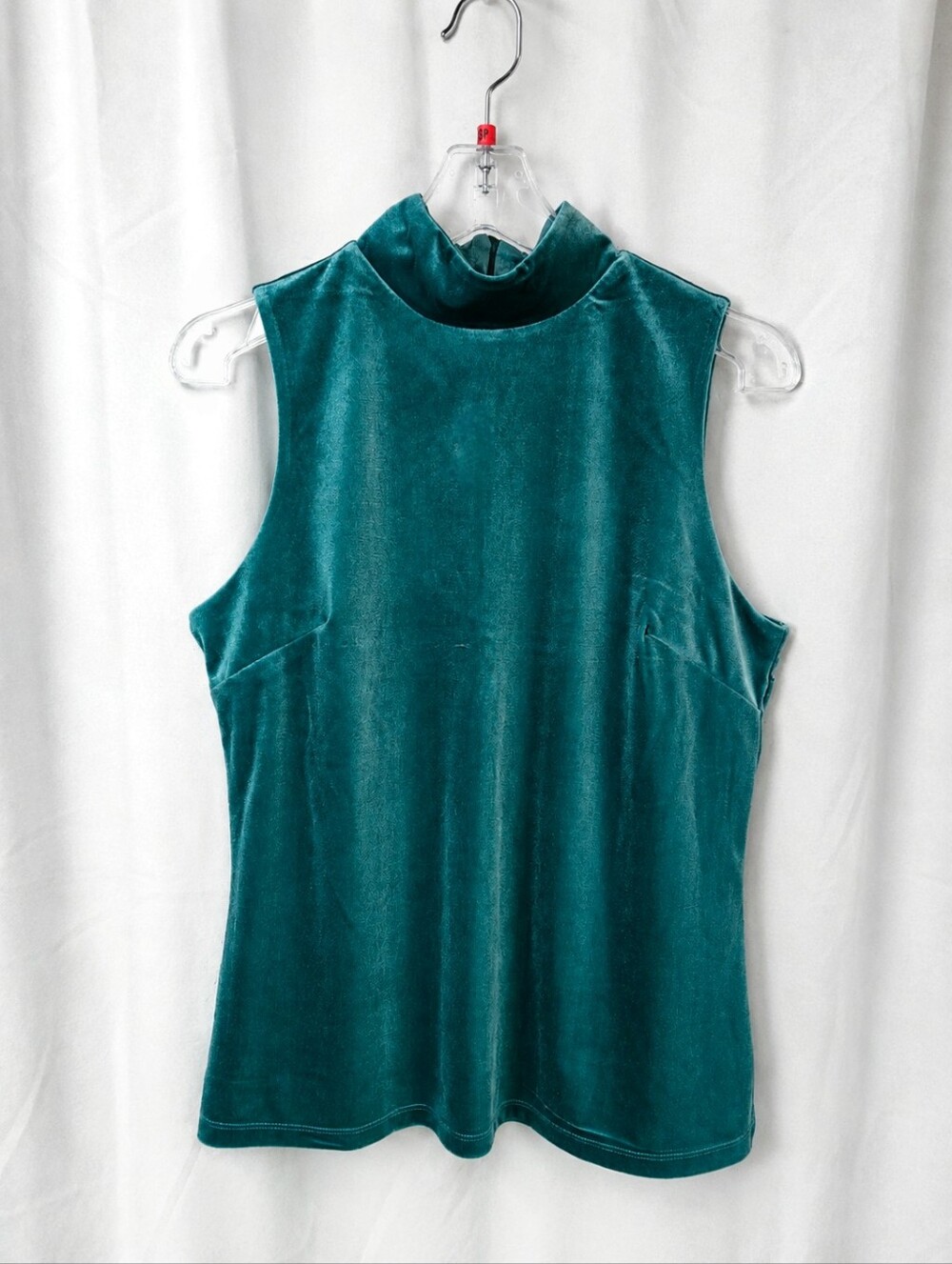 INC International Concepts Emerald Green Velvet Mock Neck Sleeveless Blouse